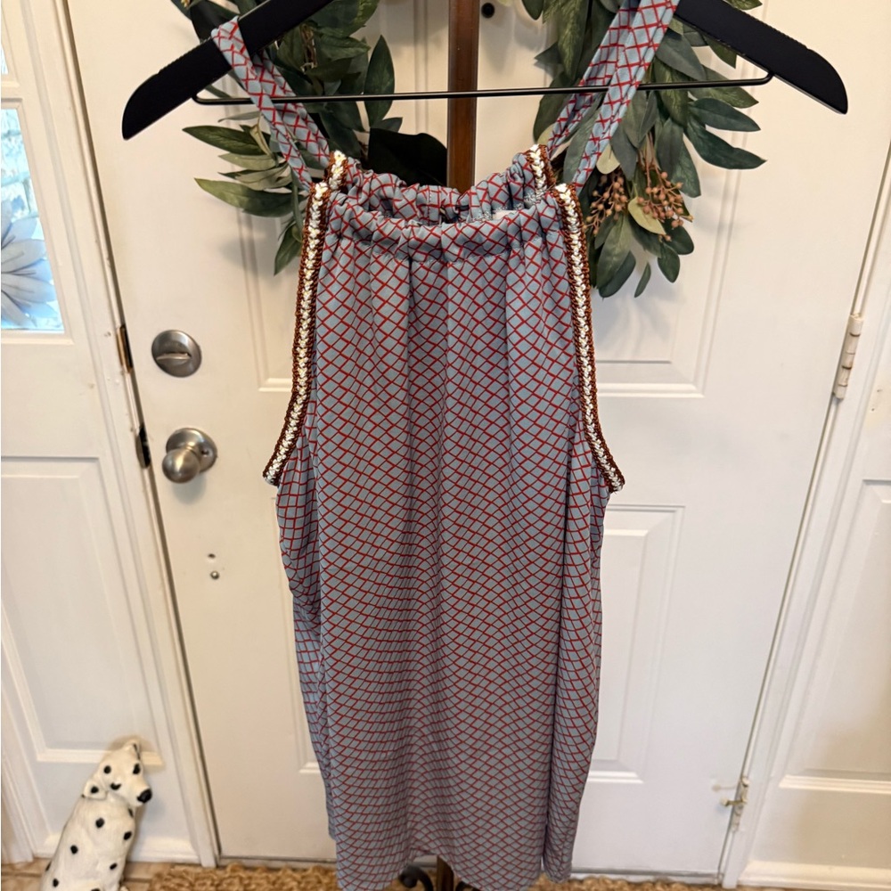 Ces Femme Grid Pattern Embroidered High Neck Tank Top XL 1X